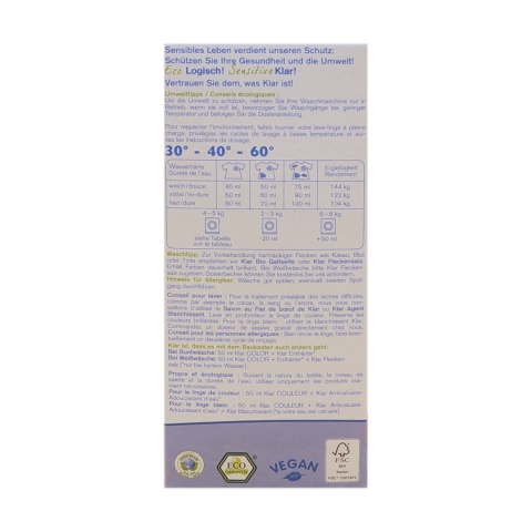 KLAR proszek do prania kolorów ECO Sensitive bez zapachu 1,375 kg